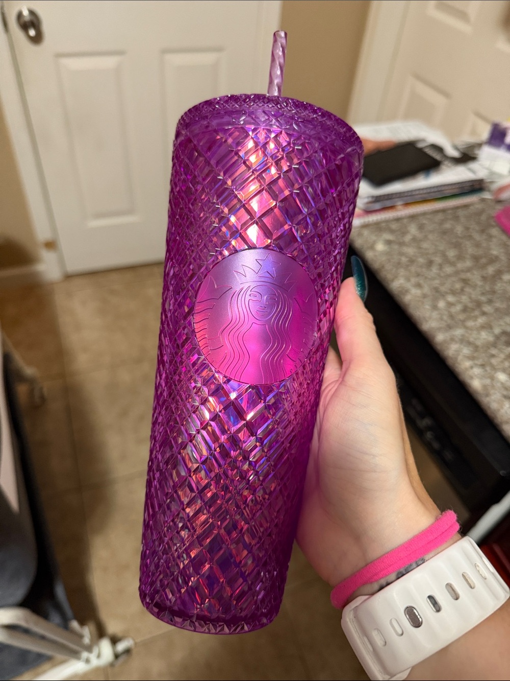 Starbucks Purple Textured Iridescent Tumbler with Straw 24oz